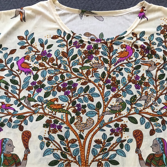 Tree of Life Silk Blouse Middle East Levant Persia Lady Birds Gold Copper Studs - Picture 5 of 8
